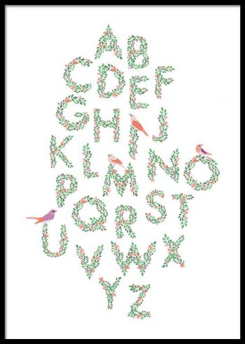 FLORAL BIRDS ALPHABET POSTER